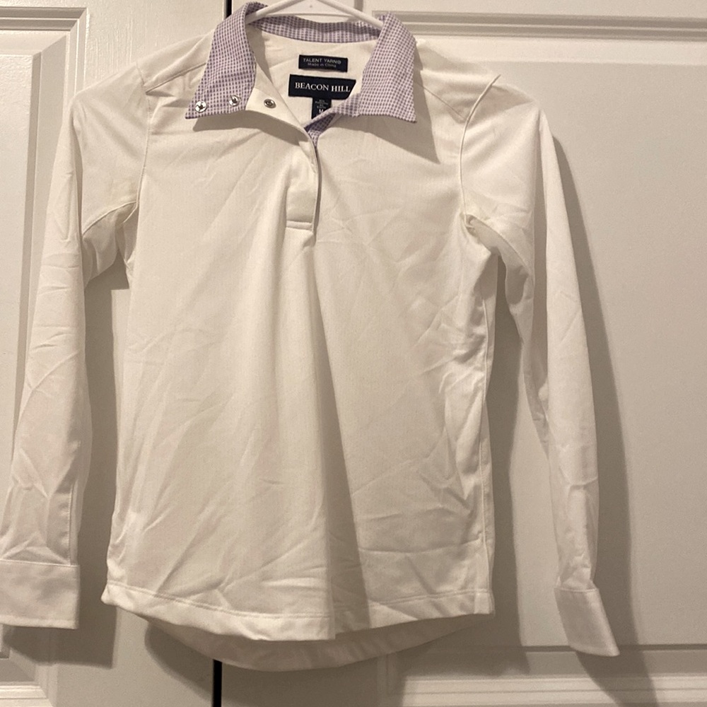 White long sleeve equestrian breathable top.show shirt  has been born once.